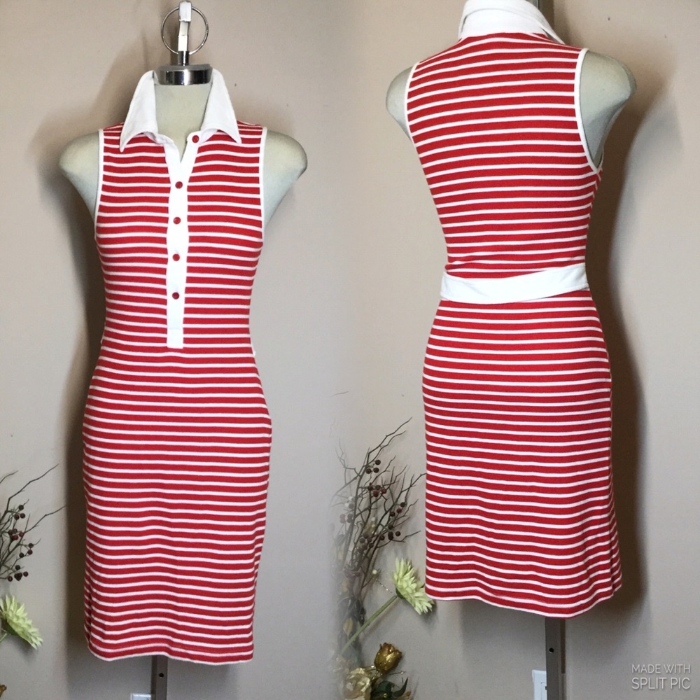White and red striped Polyester Spandex Classic Dress Size 2